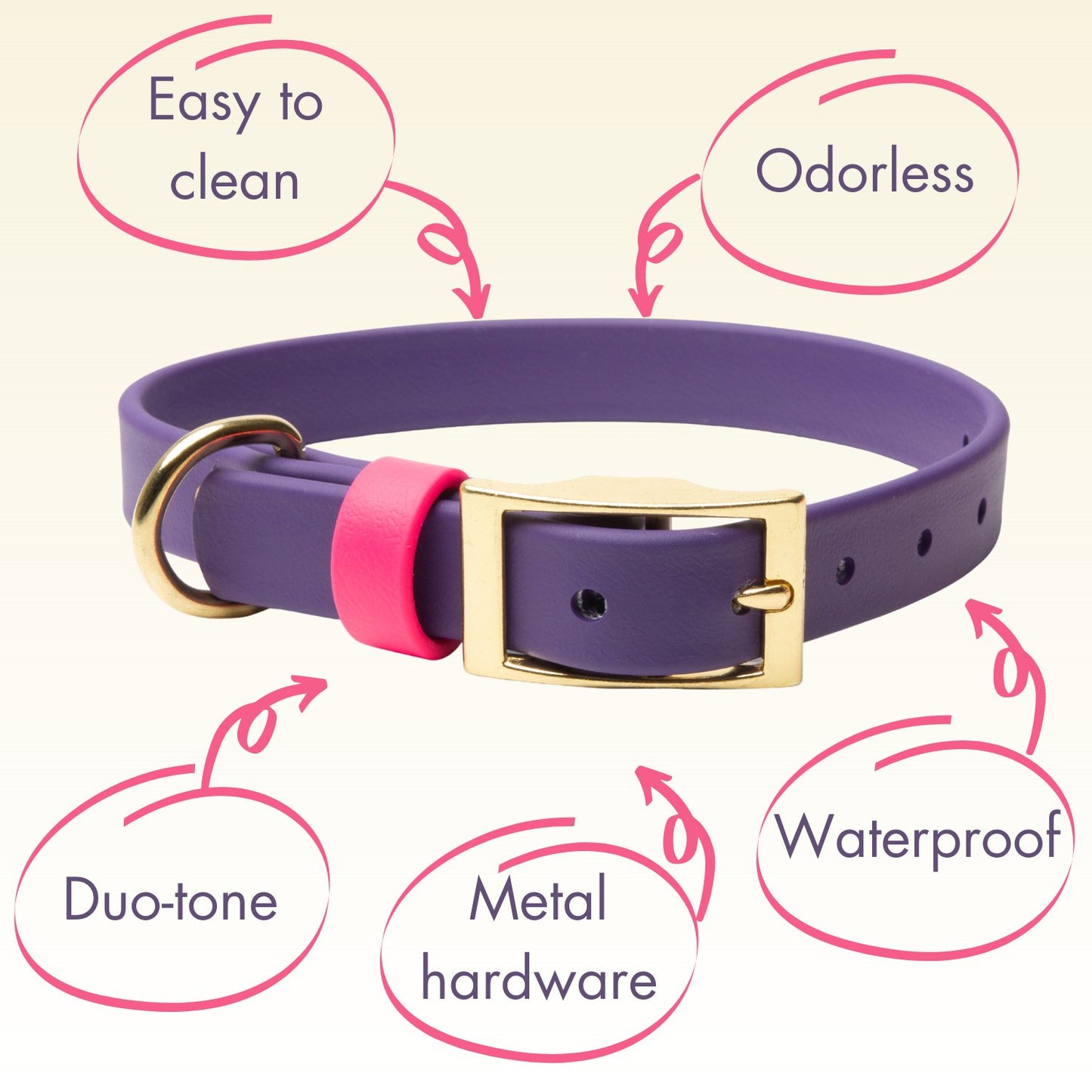 Collars - Waterproof Pink & Purple Dog Collar - Stylish and Smell Free (Purple, Pink)