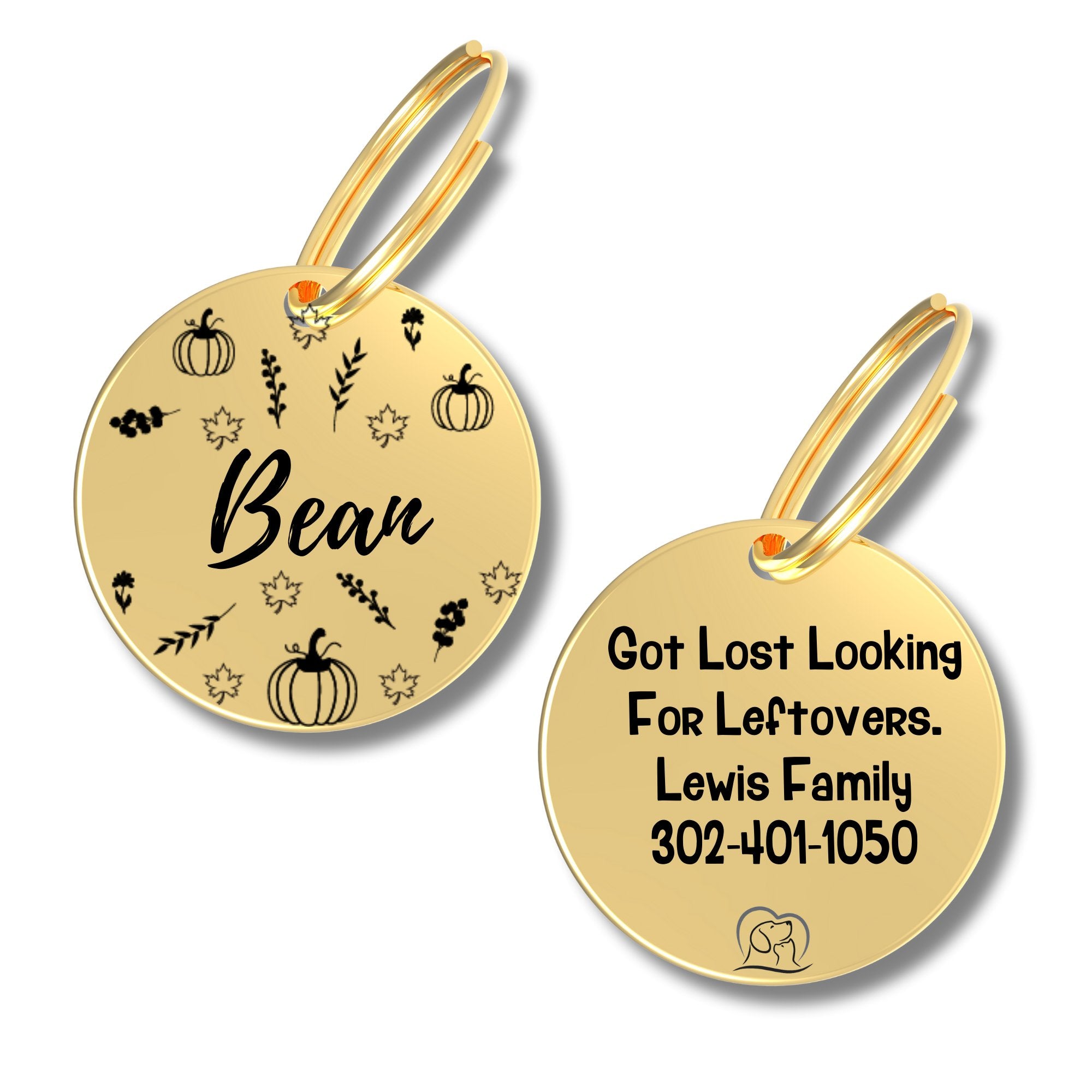 Personalized Halloween dog tag with Pumpkin design for a Corgi
