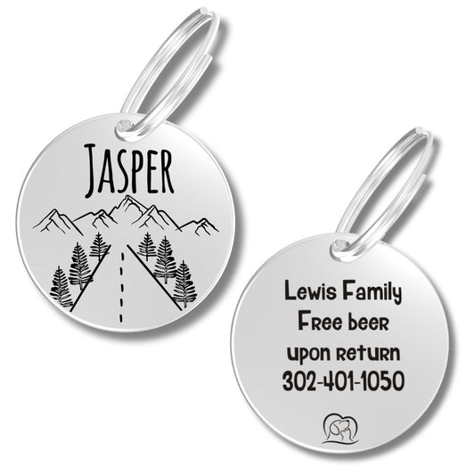 Engraved Tags - Customized Dog Tags for Pet Safety and Style (Circle, Silver)