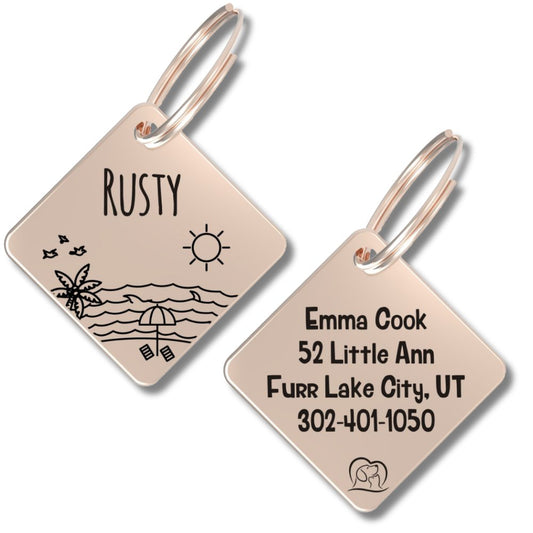 Engraved Tags - Personalized Engraved Dog Tags for Pet Safety and Style (Diamond, Rose Gold)