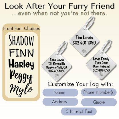 Engraved Tags - Personalized Engraved Dog Tags for Pet Safety and Style (Diamond, Silver)