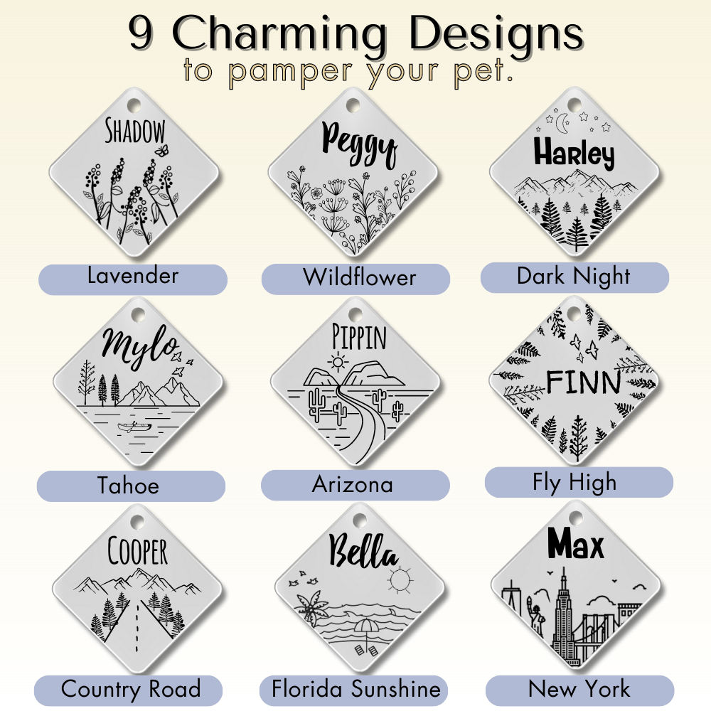 Engraved Tags - Personalized Engraved Dog Tags for Pet Safety and Style (Diamond, Silver)