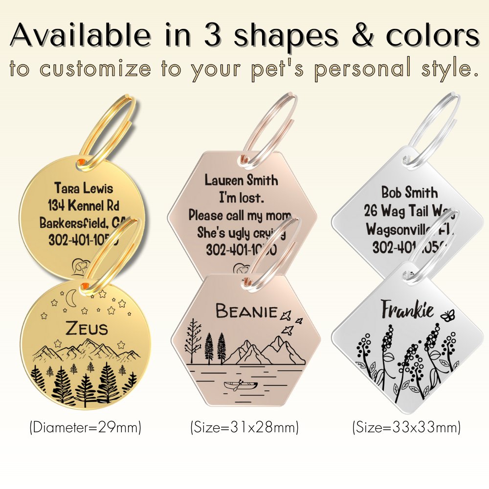 Engraved Tags - Personalized Engraved Dog Tags for Pet Safety and Style (Hexagon, Rose Gold)