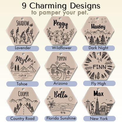 Engraved Tags - Personalized Engraved Dog Tags for Pet Safety and Style (Hexagon, Rose Gold)