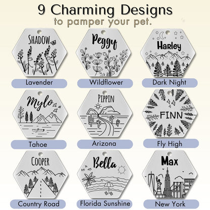 Engraved Tags - Personalized Engraved Dog Tags for Pet Safety and Style (Hexagon, Silver)
