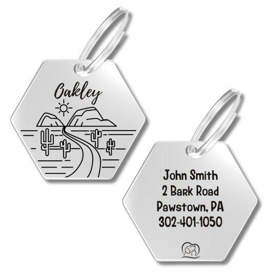 Engraved Tags - Personalized Engraved Dog Tags for Pet Safety and Style (Hexagon, Silver)