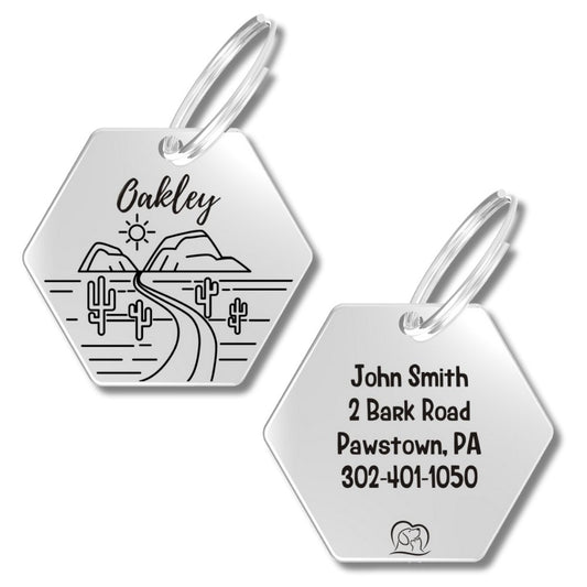 Engraved Tags - Personalized Engraved Dog Tags for Pet Safety and Style (Hexagon, Silver)