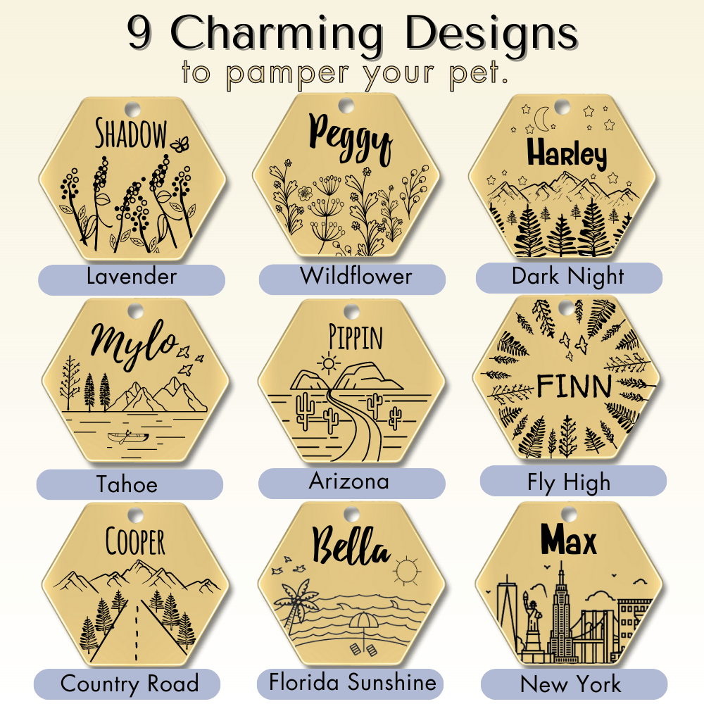 Engraved Tags - Personalized Engraved Gold Dog Tags for Pet Safety and Style (Hexagon, Gold)