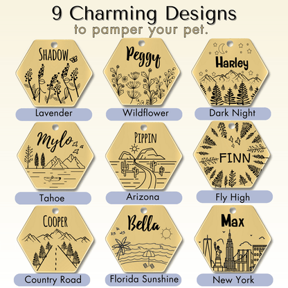 Engraved Tags - Personalized Engraved Gold Dog Tags for Pet Safety and Style (Hexagon, Gold)