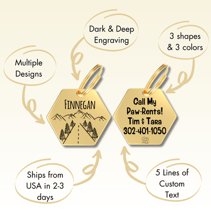 Engraved Tags - Personalized Engraved Gold Dog Tags for Pet Safety and Style (Hexagon, Gold)