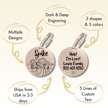 Engraved Tags - Rose gold dog tag for Pet Safety and Style (Circle, Rose Gold)