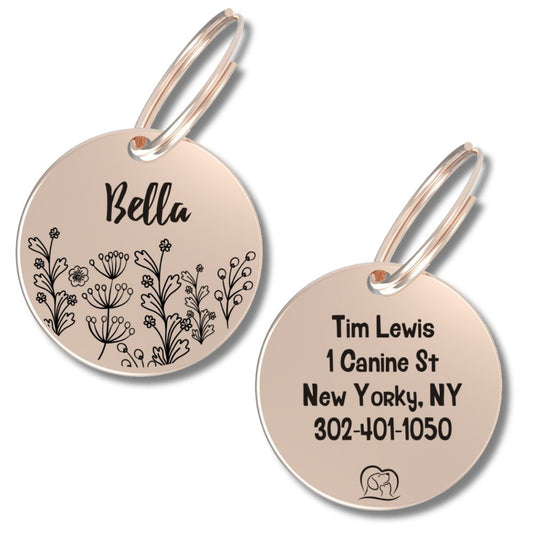 Engraved Tags - Rose gold dog tag for Pet Safety and Style (Circle, Rose Gold)