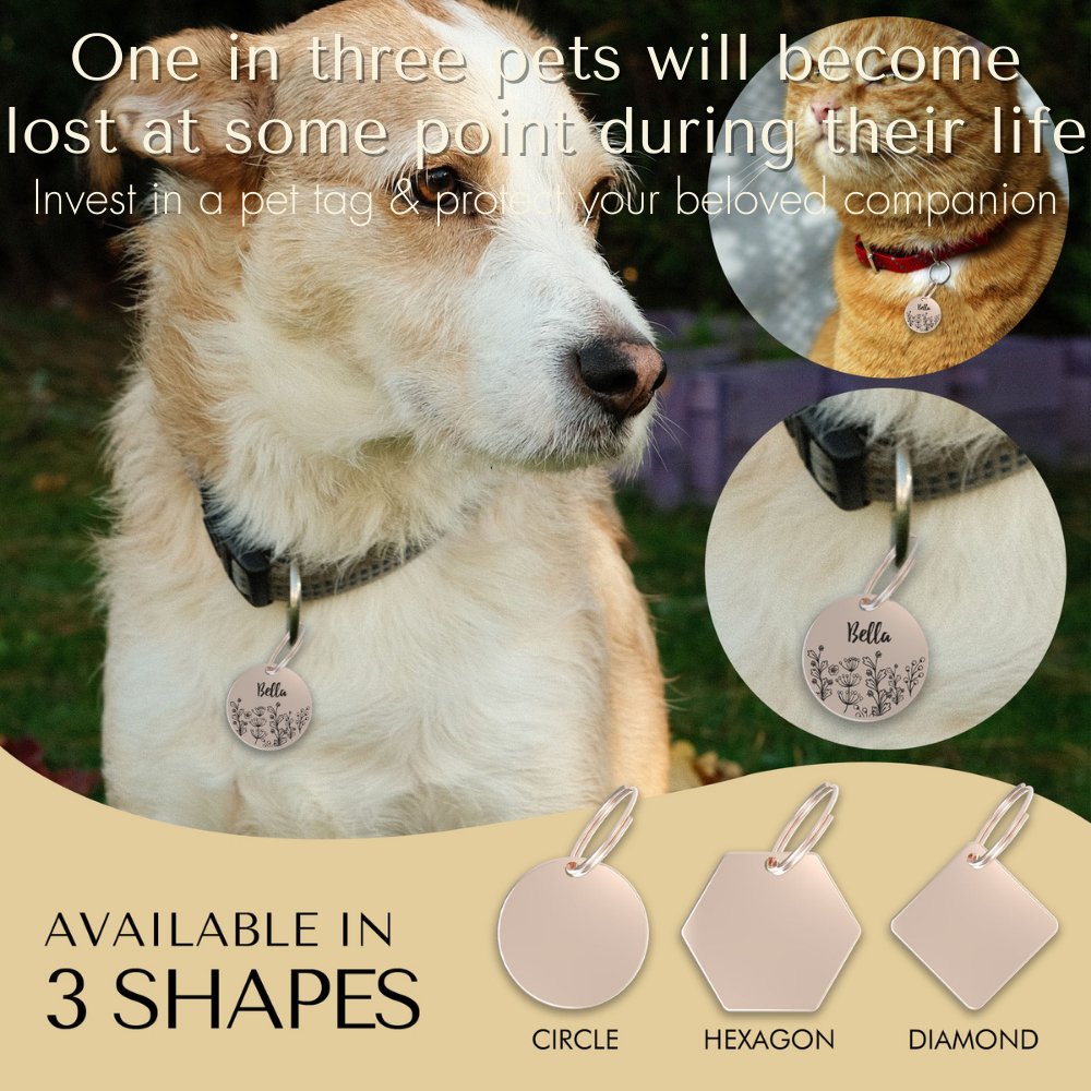 Engraved Tags - Rose gold dog tag for Pet Safety and Style (Circle, Rose Gold)