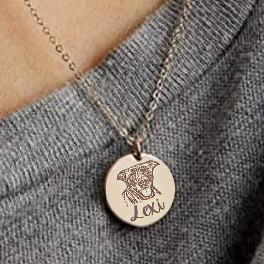 Necklace - Engraved Necklace with Engraved Pet's Face (Gold)