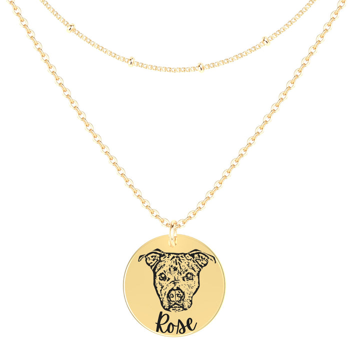 Engraved Necklace with Engraved Pet's Face (Gold)