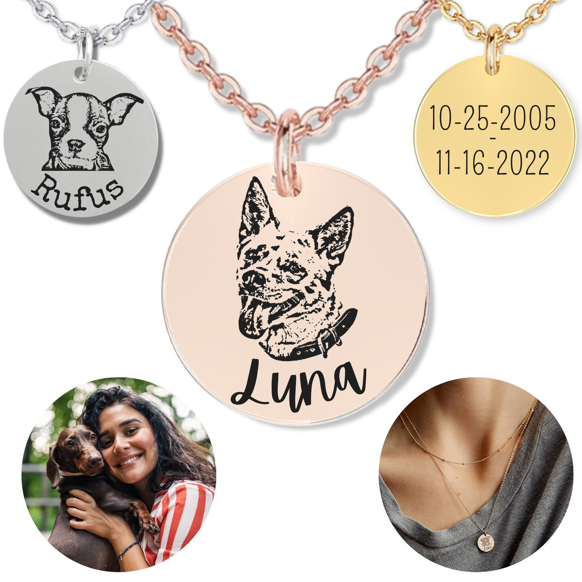 Necklace - Engraved Necklace with Engraved Pet's Face (Silver)