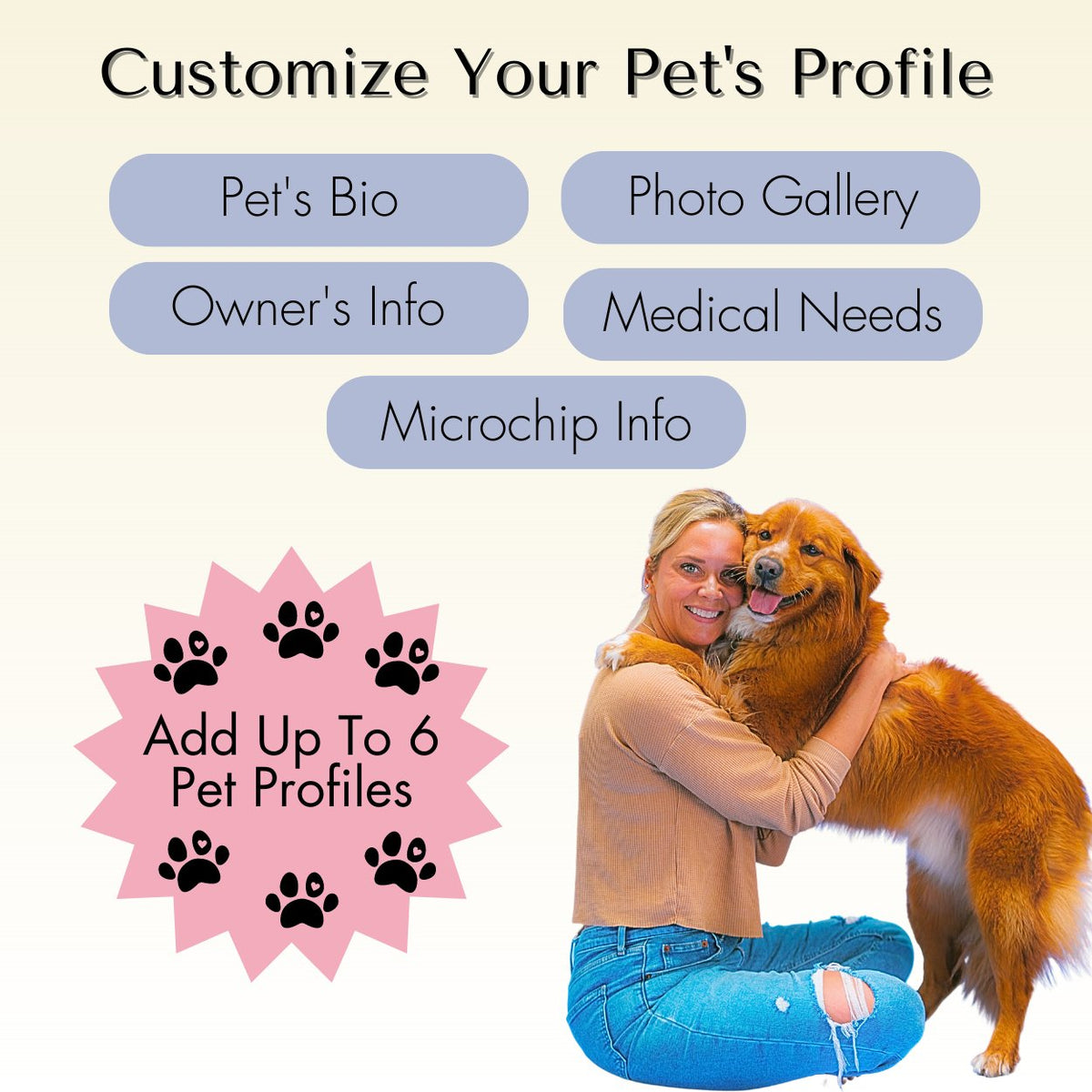 QR Tag - Personalized QR Code Dog Tag Ensure Your Pet's Safety Always (Gold, Beach)