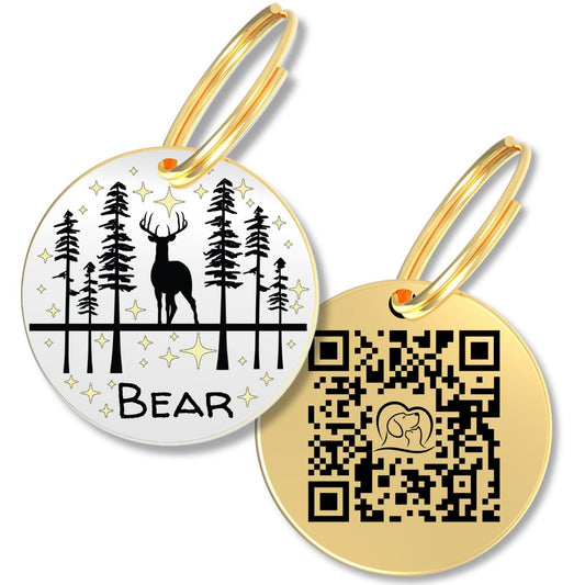 QR Tag - Personalized QR Code Dog Tag Ensure Your Pet's Safety Always (Gold, Deer)