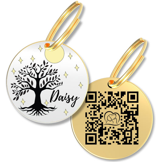 QR Tag - Personalized QR Code Dog Tag Ensure Your Pet's Safety Always (Gold, Willow)