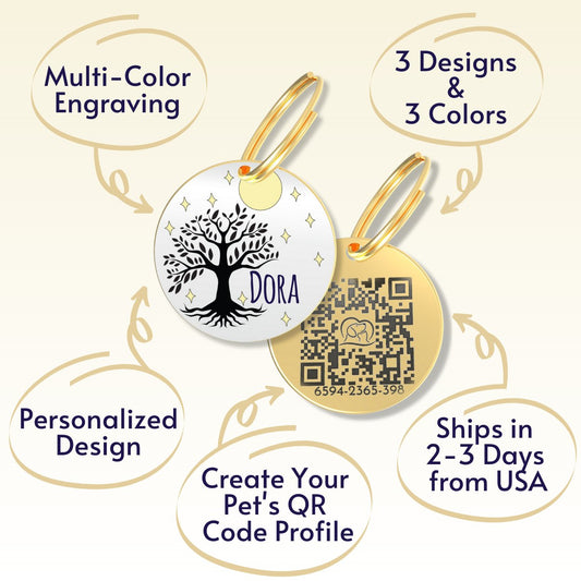 QR Tag - Personalized QR Code Dog Tag Ensure Your Pet's Safety Always (Gold, Willow)