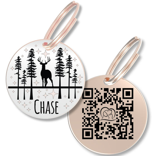 QR Tag - Personalized QR Code Dog Tag Ensure Your Pet's Safety Always (Rose Gold, Deer)
