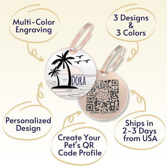 QR Tag - Personalized QR Code Dog Tag Ensure Your Pet's Safety Always (Rose Gold, Willow)