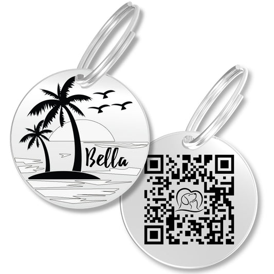 QR Tag - Personalized QR Code Dog Tag Ensure Your Pet's Safety Always (Silver, Beach)