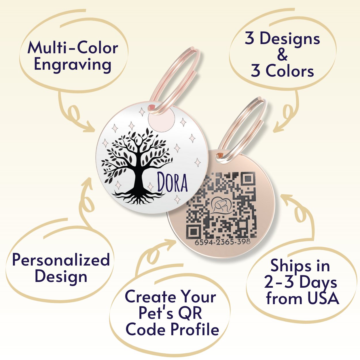 QR Tag - Personalized QR Code Dog Tag Ensure Your Pet's Safety Always (Silver, Beach)