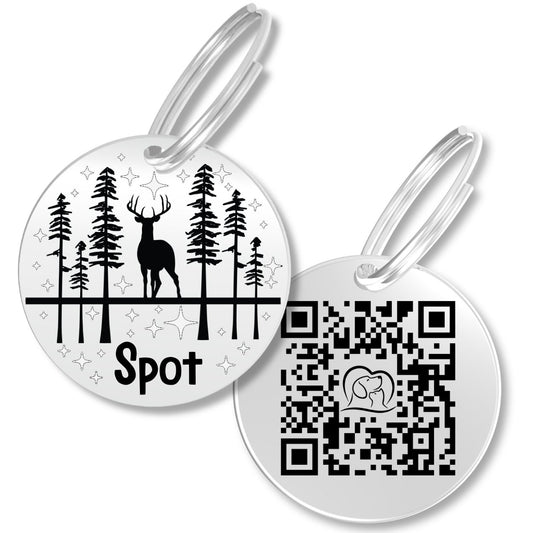 QR Tag - Personalized QR Code Dog Tag Ensure Your Pet's Safety Always (Silver, Deer)