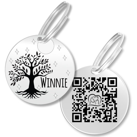 QR Tag - Personalized QR Code Dog Tag Ensure Your Pet's Safety Always (Silver, Willow)