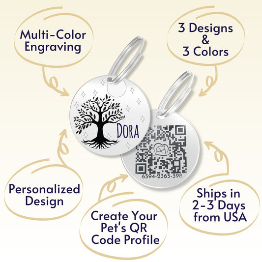QR Tag - Personalized QR Code Dog Tag Ensure Your Pet's Safety Always (Silver, Willow)