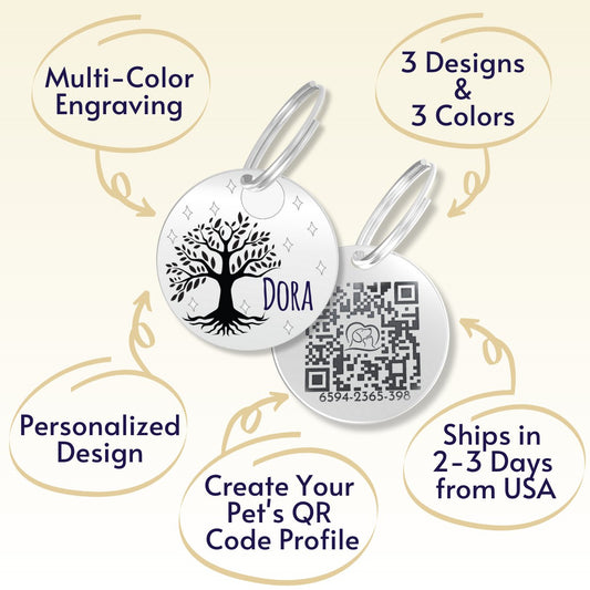 QR Tag - Personalized QR Code Dog Tag Ensure Your Pet's Safety Always (Silver, Willow)